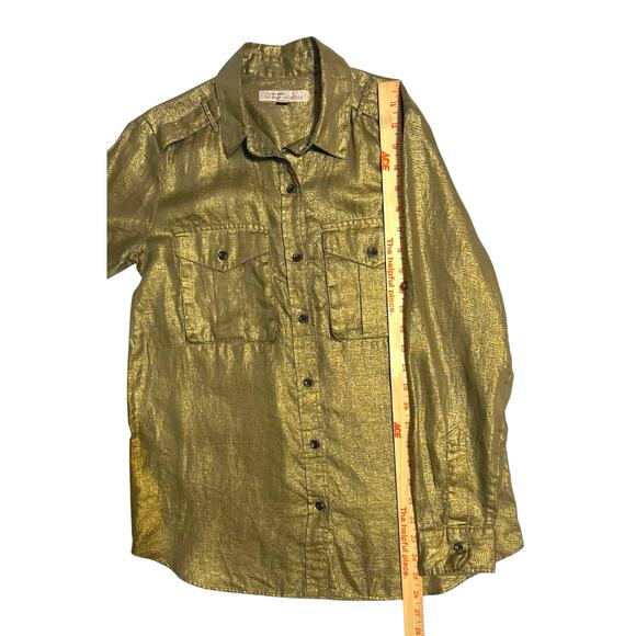 Banana Republic Heritage Collection Gold Linen Matte Button Roll Tab Sleeve XS - Picture 9 of 10